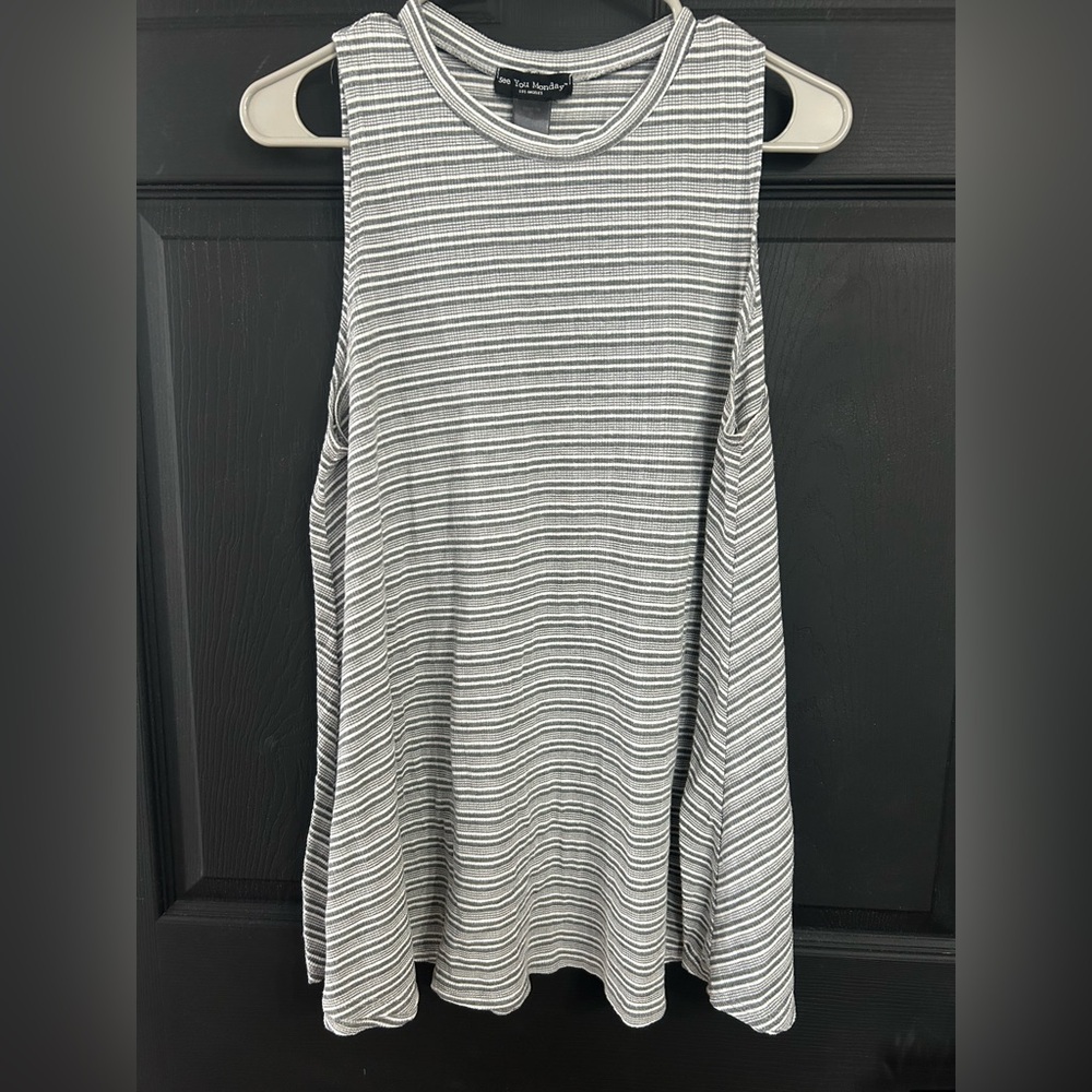 See You Monday Black and White Striped Tank Top